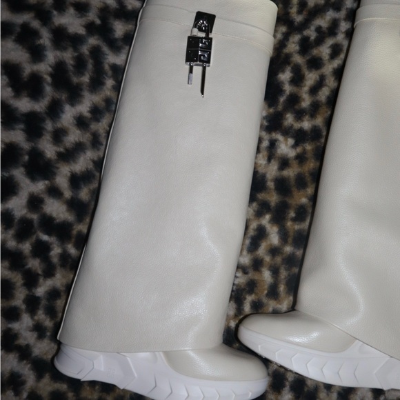 Givenchy Shark Lock Wedge Knee High Foldover Leather Boots - Picture 3 of 5